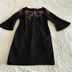 Spense Black Midi Dress with Pink Floral Detail